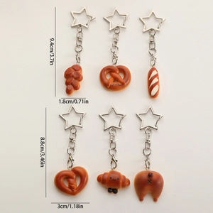 Set di 6 portachiavi creativi a forma di pane e baguette con ganci a stella