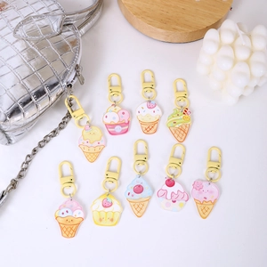 Set of nine colorful acrylic dessert keychains with ice cream and cupcake charms