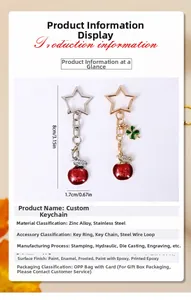 Detailed size specifications of the red apple keychain featuring dimensions and zinc alloy material