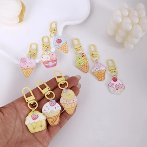 Cute set of double-sided acrylic dessert ice cream keychains with macaron color tones