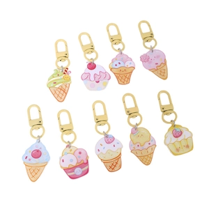Set of 9 cute cartoon ice cream and cupcake acrylic keychains in macaron colors
