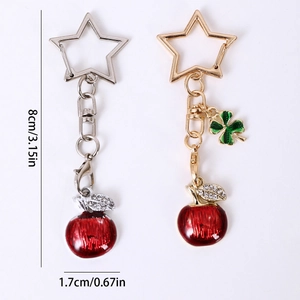 Creative alloy red apple keychain with sparkling leaf for women bags and accessories