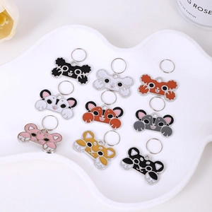Cartoon bone shaped alloy pet tags with colorful enamel animals for dogs and cats