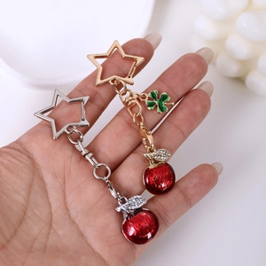 Creative red apple keychain with star ring and crystal leaf charm for women bags