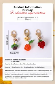 Detailed size specifications for handmade beaded berry keychains with dimensions