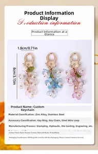 Detailed dimensions of the luminous pearl flower keychain with colorful enamel finish