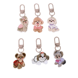 Set di 6 portachiavi in acrilico con cani a cartoni animati e chiusure dorate
