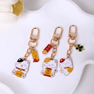 Porte-clés Chat de la Chance Japonais Alliage Émaillé Maneki Neko Pendentif Sac Porte-bonheur pour Femmes Enfants Cadeau