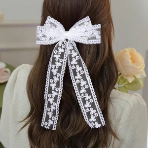 Süße Spitze Schmetterling Schleife Haarklammer Französischer Stil Mehrlagig Satinband Blumenstickerei Haarschmuck Für Damen Mädchen