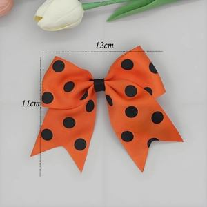 Barrette à cheveux à gros nœud orange à pois noirs, accessoire élégant de 12cm de large