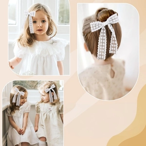 Eleganti fermagli per capelli in pizzo bianco con ricami floreali e nastri lunghi per bimbe