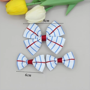 Lot de barrettes à nœuds en ruban gros-grain style marin à rayures et centre rouge