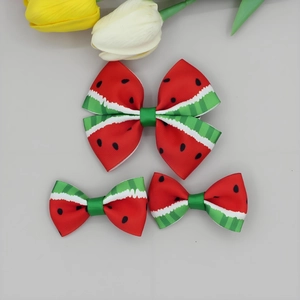 Ensemble de trois barrettes à cheveux avec nœuds motif pastèque en ruban gros-grain coloré