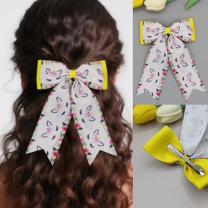 Large Grosgrain Ribbon Bow Hair Clip Unicorn Floral Print Alligator Clip Sweet Hair Accessory For Women Girls