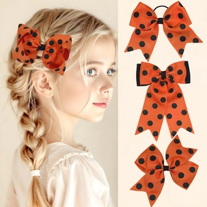 Grandes Barrettes à Cheveux Nœud à Pois Orange Ruban Gros-Grain Pinces Croco Accessoires Cheveux Filles Femmes Fête Halloween