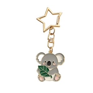 Cute koala keychain with golden star clasp and colorful enamel animal pendant