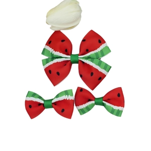 Ensemble de trois nœuds papillon pour cheveux motif pastèque en ruban gros-grain fille