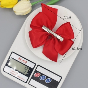 Large red satin bow hair clip for women, 11x10.5cm lightweight elegant hair accessory