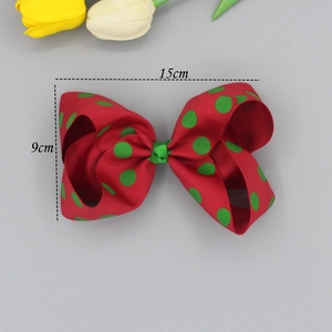 Grand nœud papillon rouge à pois verts en gros-grain pour filles, largeur 15 cm