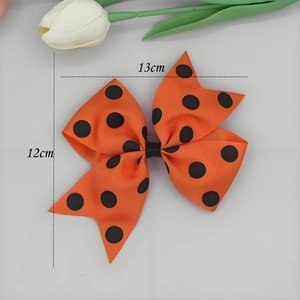 Pince à cheveux nœud orange et noir à pois en ruban gros-grain pour filles, taille 13x12cm