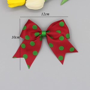 Nœud papillon à pois rouges et verts de 12cm pour cheveux de filles douces