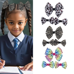 Leopard Print Bow Hair Clips Set Sweet Grosgrain Ribbon Alligator Clips Fashion Hair Accessories For Girls Women Jewelry