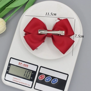Red grosgrain ribbon bow hair clip for girls, elegant 11.5cm double-layered hairpin accessory