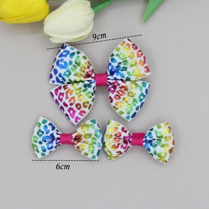 Set of 3 rainbow leopard print bow hair clips with metallic finish in 6cm and 9cm sizes