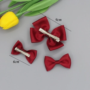 Lot de 3 barrettes nœuds en satin rouge pailleté pour filles de 9cm et 6cm