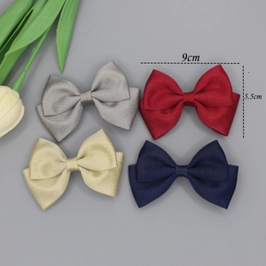 Set of four 9cm elegant grosgrain ribbon hair bows in grey, red, gold, and navy blue