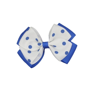 Double-layered blue and white polka dot grosgrain ribbon hair bow clip for girls