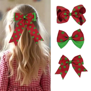 Pince à Cheveux Nœud en Ruban Gros-Grain à Pois Rouge et Vert de Noël Accessoires de Cheveux Doux pour Filles