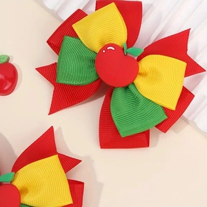 Barrette à cheveux avec nœud en ruban coloré et centre en pomme pour filles