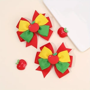 Set de barrettes à cheveux en ruban gros-grain pomme rouge pour coiffure de jeunes filles
