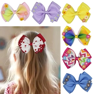 Handmade Grosgrain Ribbon Bow Hair Clip With Embroidered Flowers For Girls Sweet Colorful Alligator Clip Princess Headwear