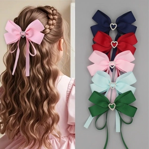 Süße Schleife Haarspange Mit Herz Strass Lange Luftschlangen Ripsband Handgefertigt Prinzessin Krokodilklemme Für Damen Mädchen