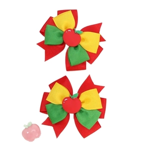 Lot de barrettes à nœuds avec motifs de pommes rouges pour coiffure de fille