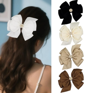 Große Satin Schleife Haarspange Mit Künstliche Perle Strass Blume Süß Elegant Lolita Krokodilklemme Für Damen Haarschmuck