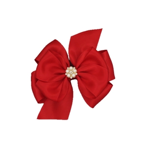 Eleganter roter Satin-Haarclip mit Schleife und Verzierung aus Perlen und Strasssteinen
