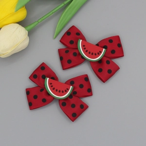 Sweet Watermelon Bowknot Hair Clips For Girls Handmade Polka Dot Ribbon Alligator Clips Fruit Hair Accessories Set