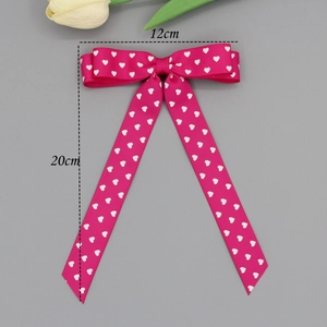 Sweet rose pink heart print ribbon bow hair clip with long streamers for girls