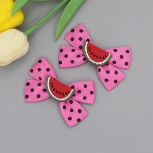 Pink polka dot bow hair clips with watermelon pattern for girls hair accessories
