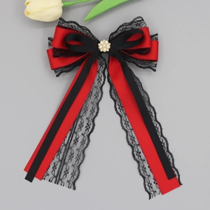 Sweet Cool Lace Bow Hair Clip With Long Ribbon French Vintage Plum Blossom Artificial Pearl Hairpin For Wedding Party Women Hair Accessories