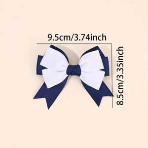 Navy blue and white grosgrain ribbon bow hair clip with chic swallowtail design