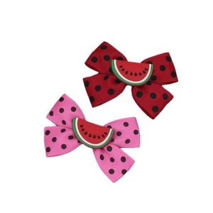 Set of sweet watermelon bow hair clips with polka dots for girls, red and pink accessories