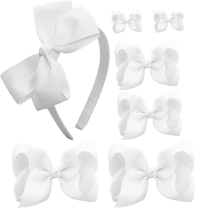 Set de 7 accessoires pour cheveux en ruban côtelé blanc avec bandeau et nœuds