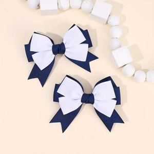 Navy Blue White Ribbon Bow Hair Clip For Women Sweet Grosgrain Bowknot Hair Accessory Elegant Dovetail Duckbill Clip Headwear