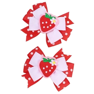 Zwei Erdbeer-Haarspangen mit roten Polka-Dot Schleifen für kleine Mädchen