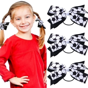 Fußball Soccer Druck Ripsband Schleife Haargummi Für Kinder Cheerleading Sportlicher Stil Schwarz Weiß Muster Elastisches Haarband Dekoration