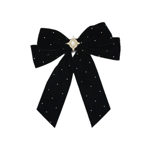 Elegant black velvet bow hair clip with vintage rhinestones and sparkling crystals
